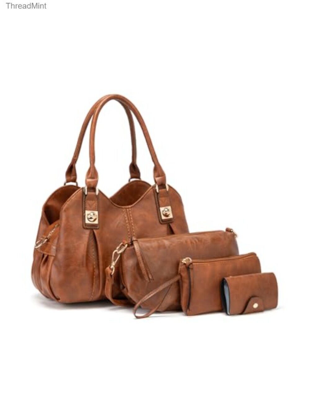 4-Piece PU Leather Retro Tote Set with Handbag, Satchel & Wallets